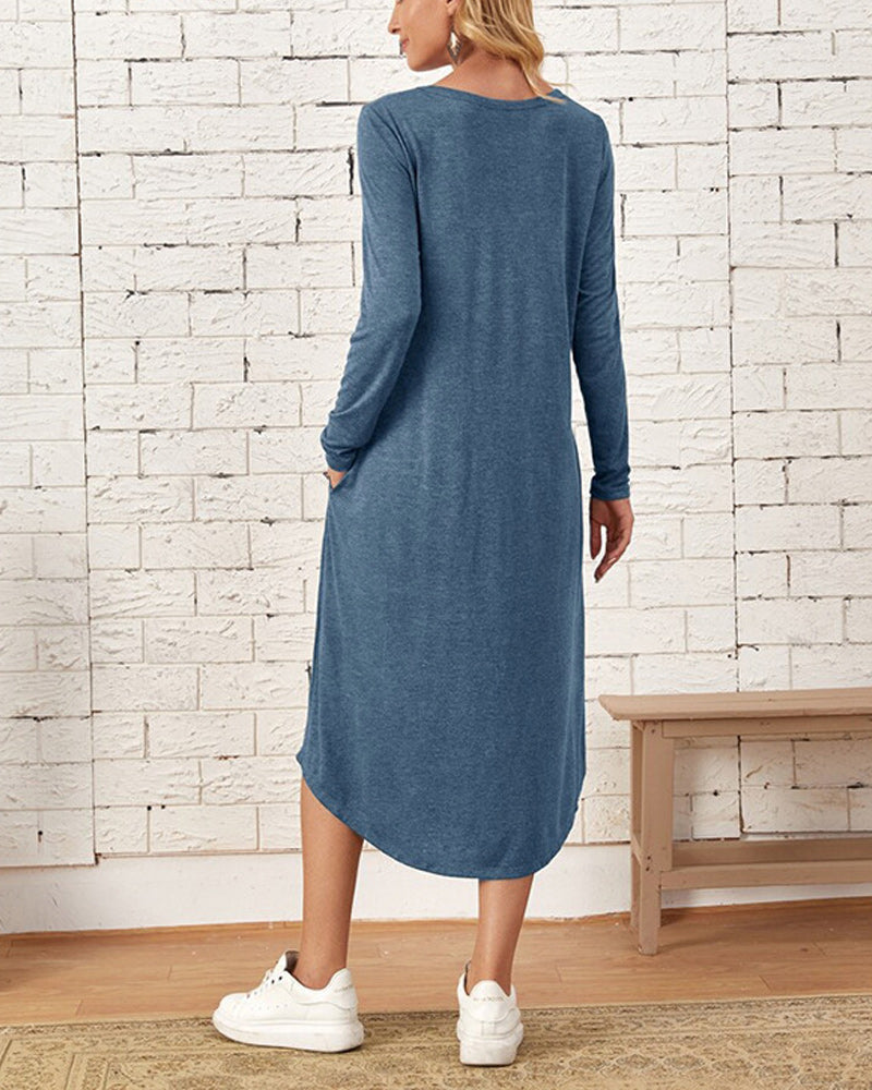 Erdia - Herbst und Winter langärmeliges, locker geschwungenes Kleid