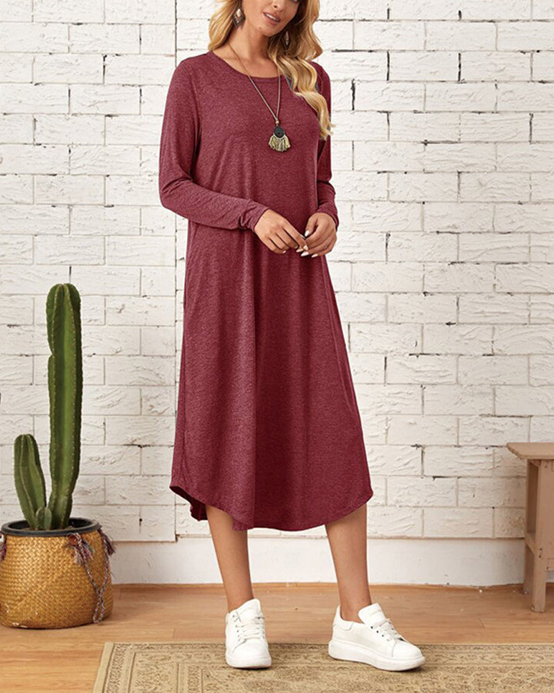 Erdia - Herbst und Winter langärmeliges, locker geschwungenes Kleid