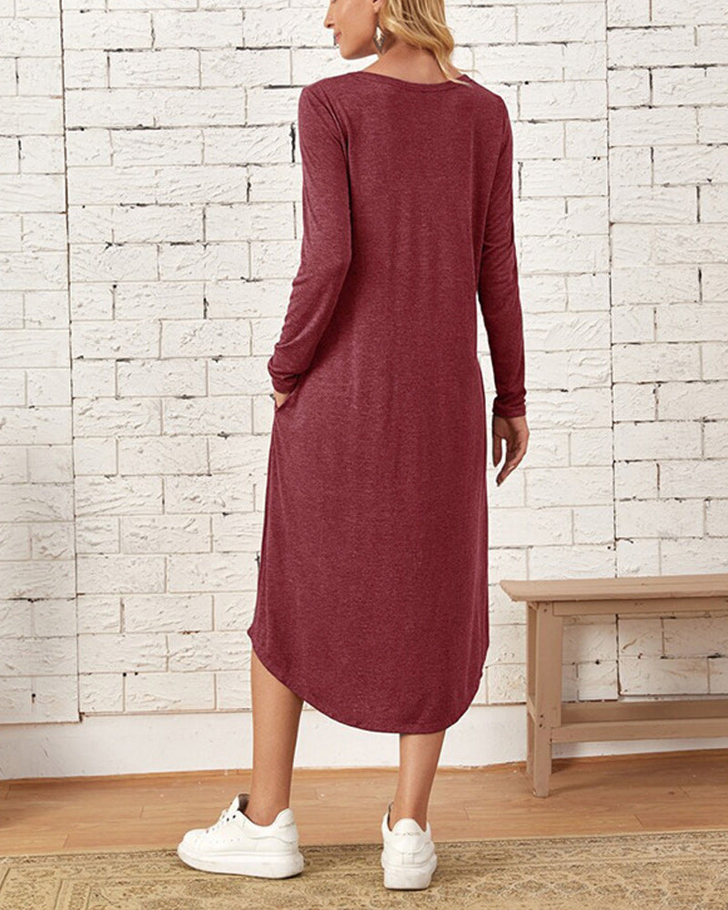 Erdia - Herbst und Winter langärmeliges, locker geschwungenes Kleid