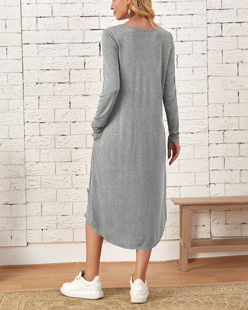Erdia - Herbst und Winter langärmeliges, locker geschwungenes Kleid