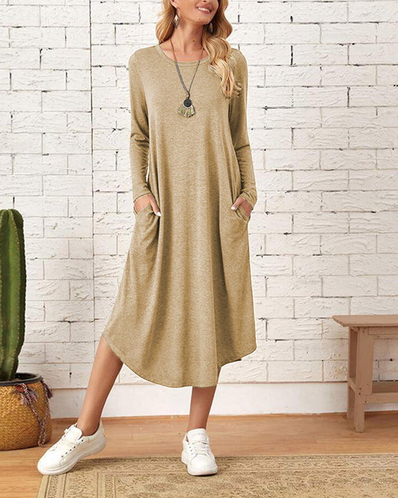Erdia - Herbst und Winter langärmeliges, locker geschwungenes Kleid