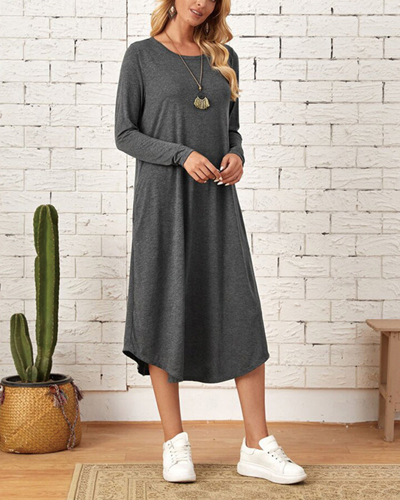 Erdia - Herbst und Winter langärmeliges, locker geschwungenes Kleid