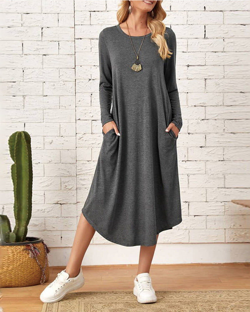 Erdia - Herbst und Winter langärmeliges, locker geschwungenes Kleid