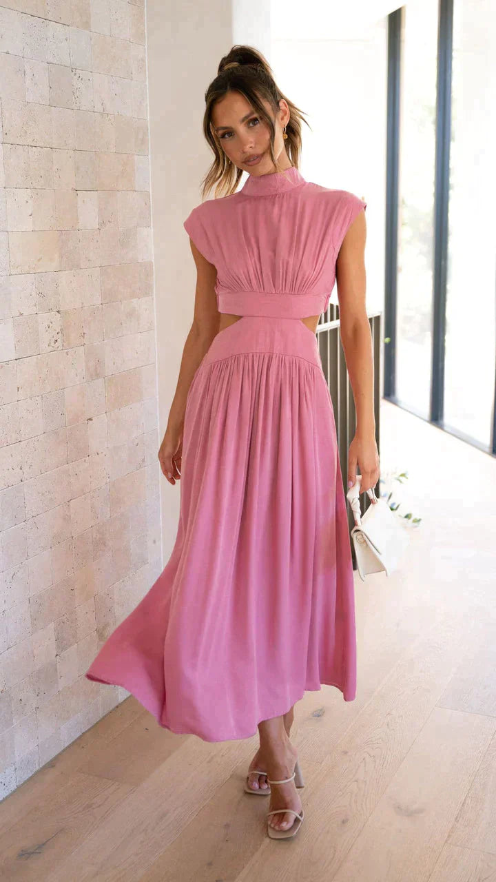 Nadia - Hoch Tailliertes Plissee-Maxikleid