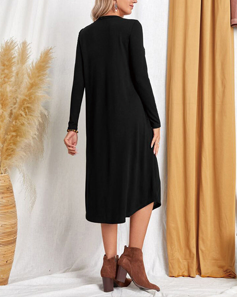 Erdia - Herbst und Winter langärmeliges, locker geschwungenes Kleid