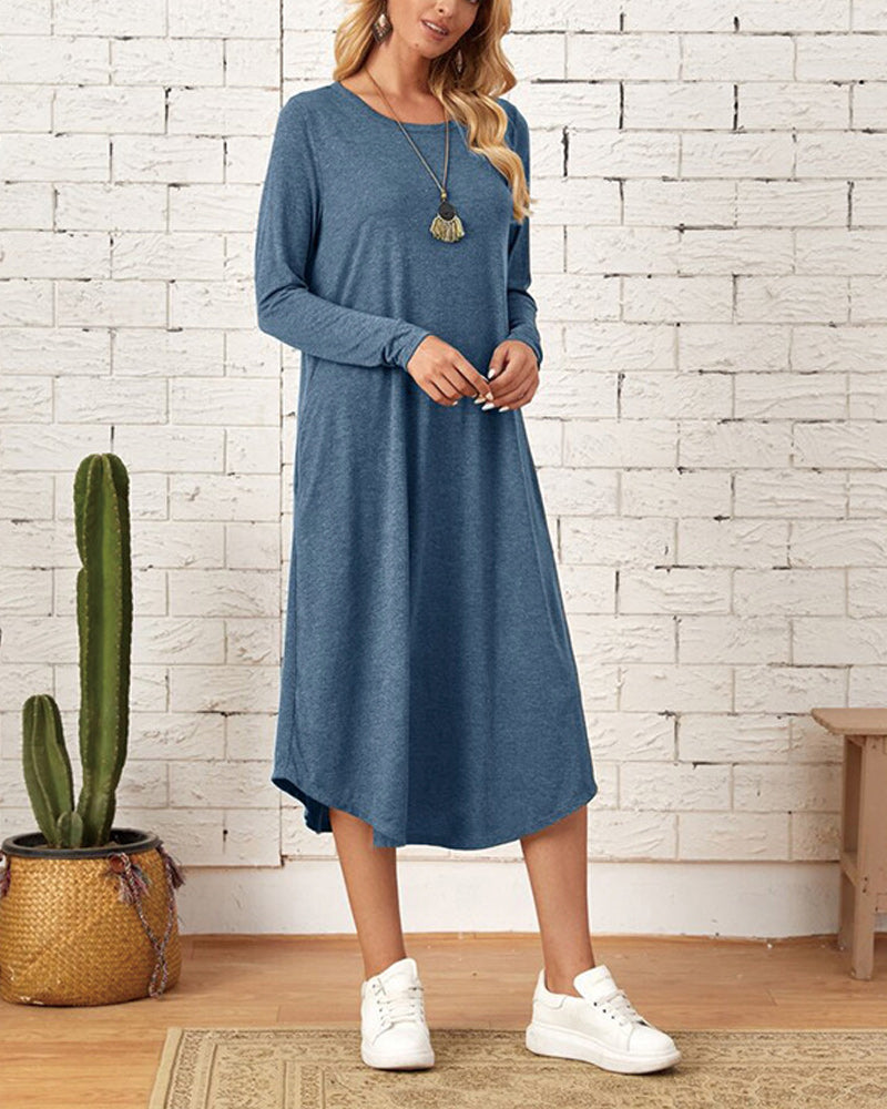 Erdia - Herbst und Winter langärmeliges, locker geschwungenes Kleid