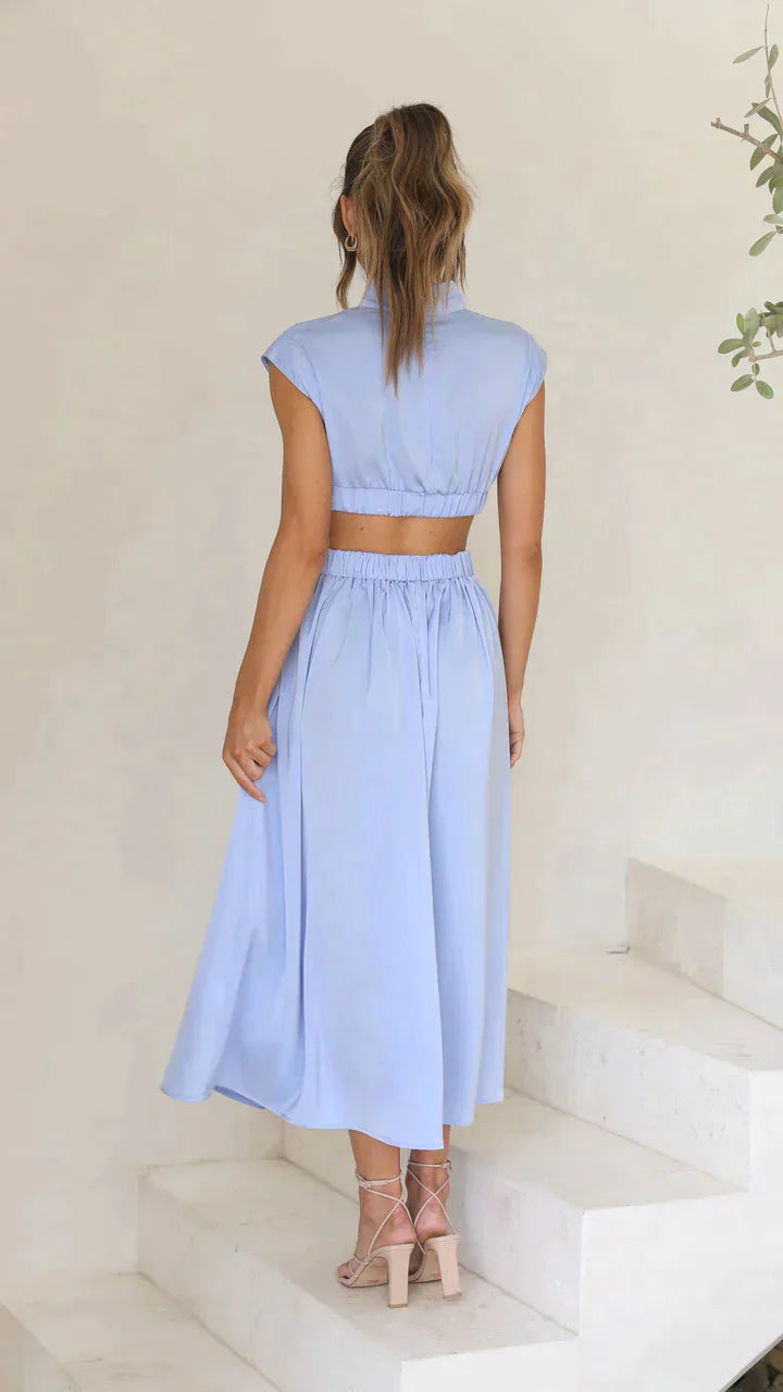 Nadia - Hoch Tailliertes Plissee-Maxikleid