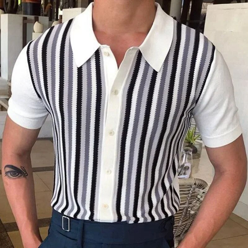 Alvey - Lassig Gestreiftes Kurzarm-Lapelshirt