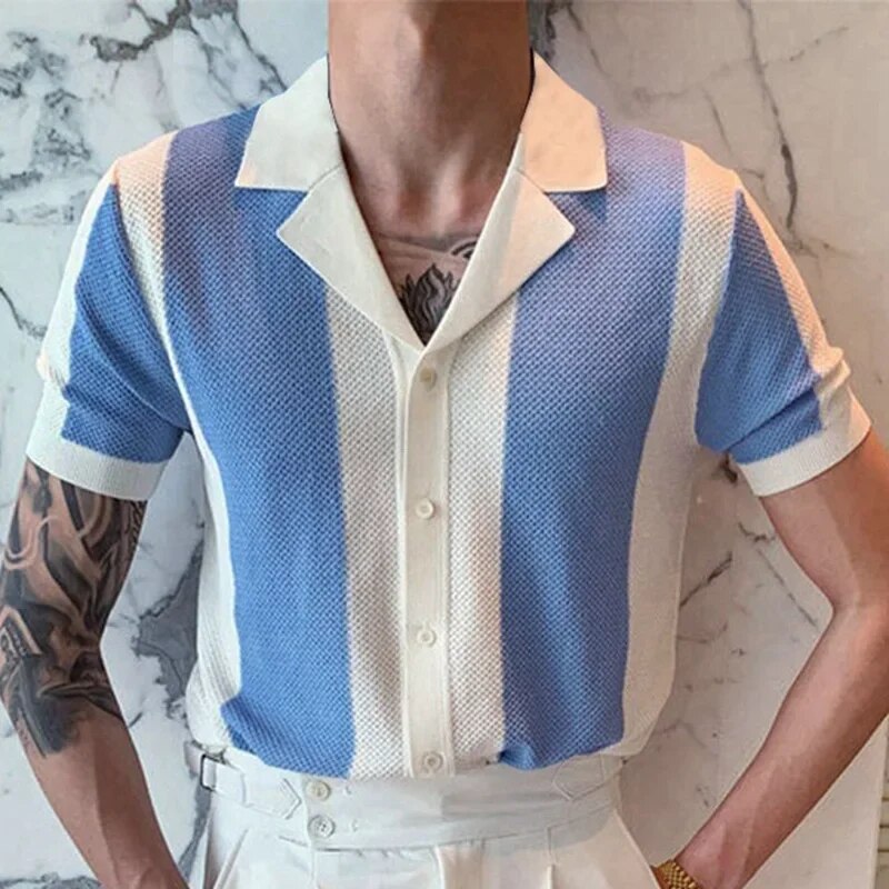 Alvey - Lassig Gestreiftes Kurzarm-Lapelshirt